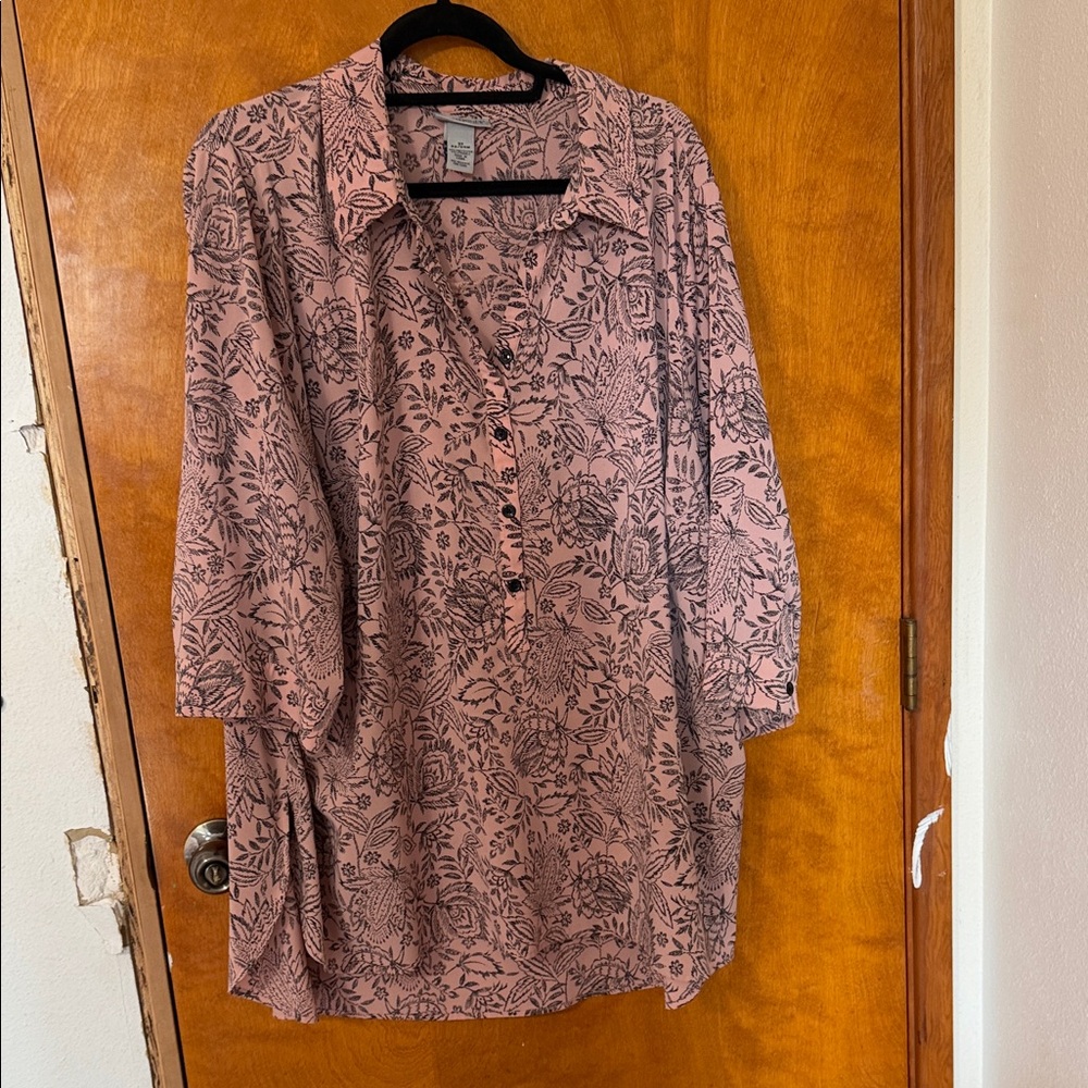 Catherines Men's Button Down Shirt - Mauve with Black Floral